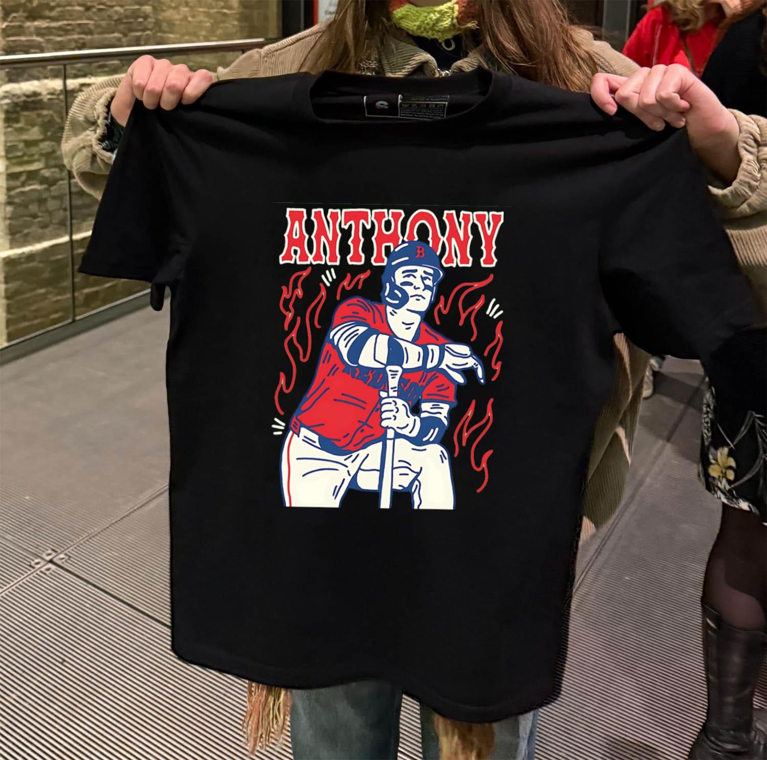 Roman Anthony Boston Red Sox MLB player burning black-t-shirt