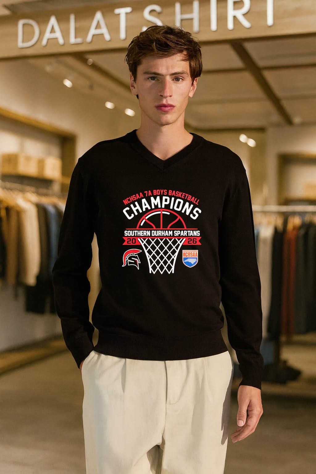 Southern Durham Spartans 7A Boys Basketball Champions 2026 long-sleeve