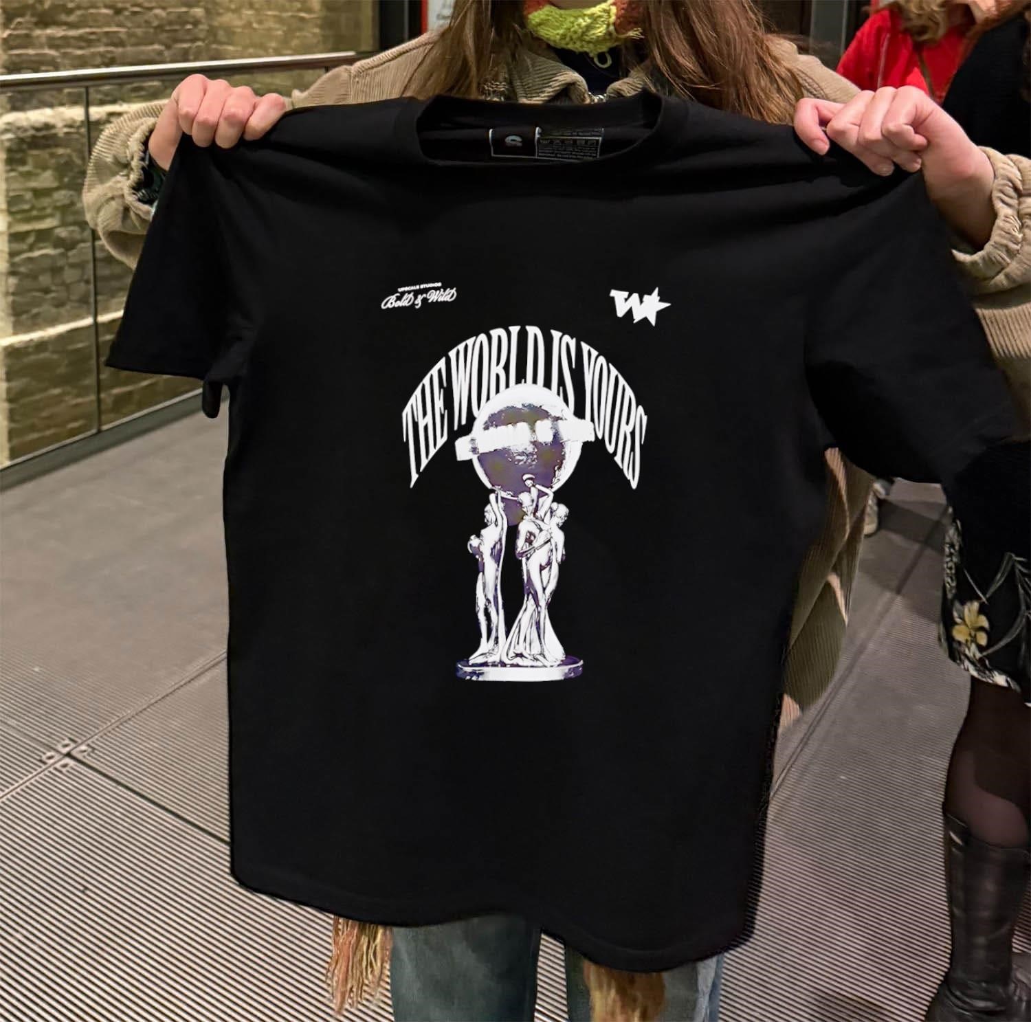 The World Is Yours Statue Globe black-t-shirt