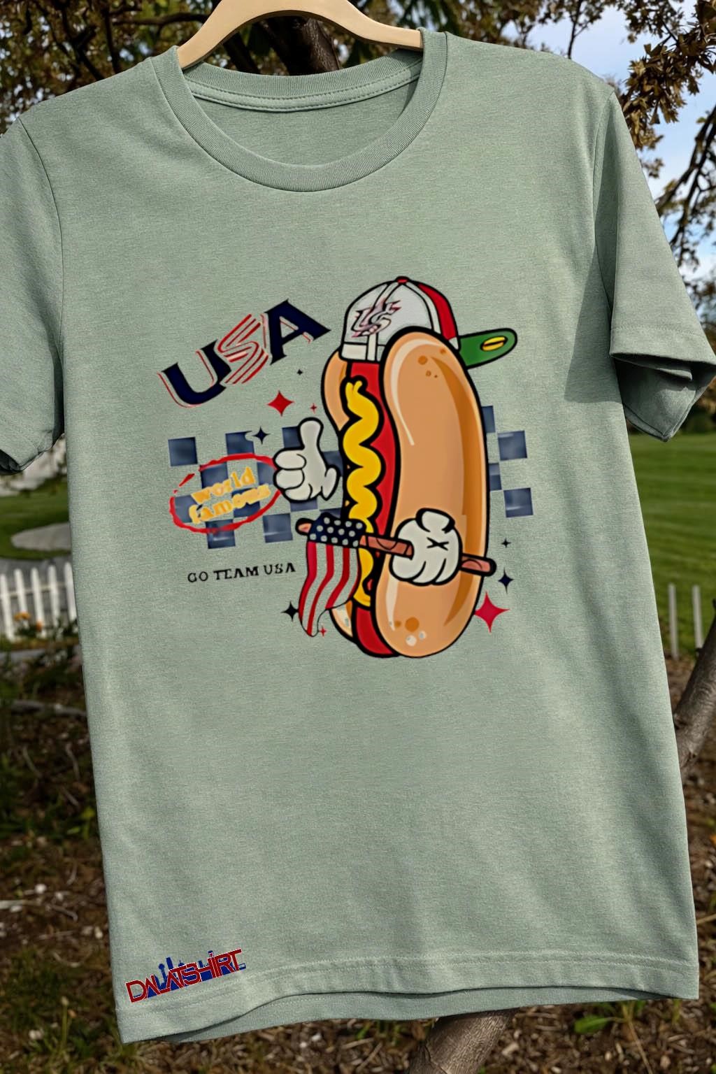 World Baseball Hot dog go team USA sage-green-t-shirt